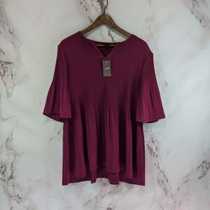 J Jill Shirt Womens Large Pink Blouse Pleated  Boysenberry Wearever Flare Sleeve